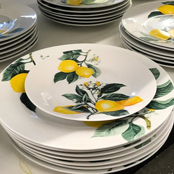 LOT OF Tuscan Lemon Themed Kitchen Dinner Plates Stoneware 10.5" NEW - Picture 5 of 9
